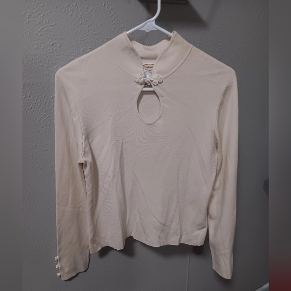 Talbots Tops - Talbots, Silk Cream Long Sleeve Blouse with Keyhole Design